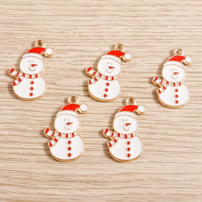 Christmas Enamel Charms – 10PCS Deer, Santa, Tree & Bell Pendants for DIY Jewelry