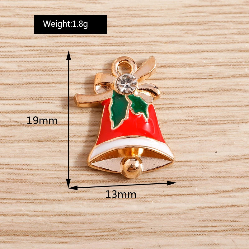 Christmas Enamel Charms – 10PCS Deer, Santa, Tree & Bell Pendants for DIY Jewelry