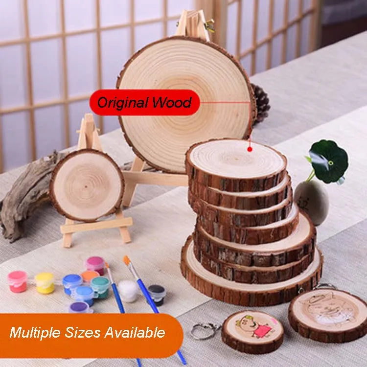 Natural Pine Wood Slices with Bark – 3–16CM Unfinished Round Log Discs (1–10pcs)
