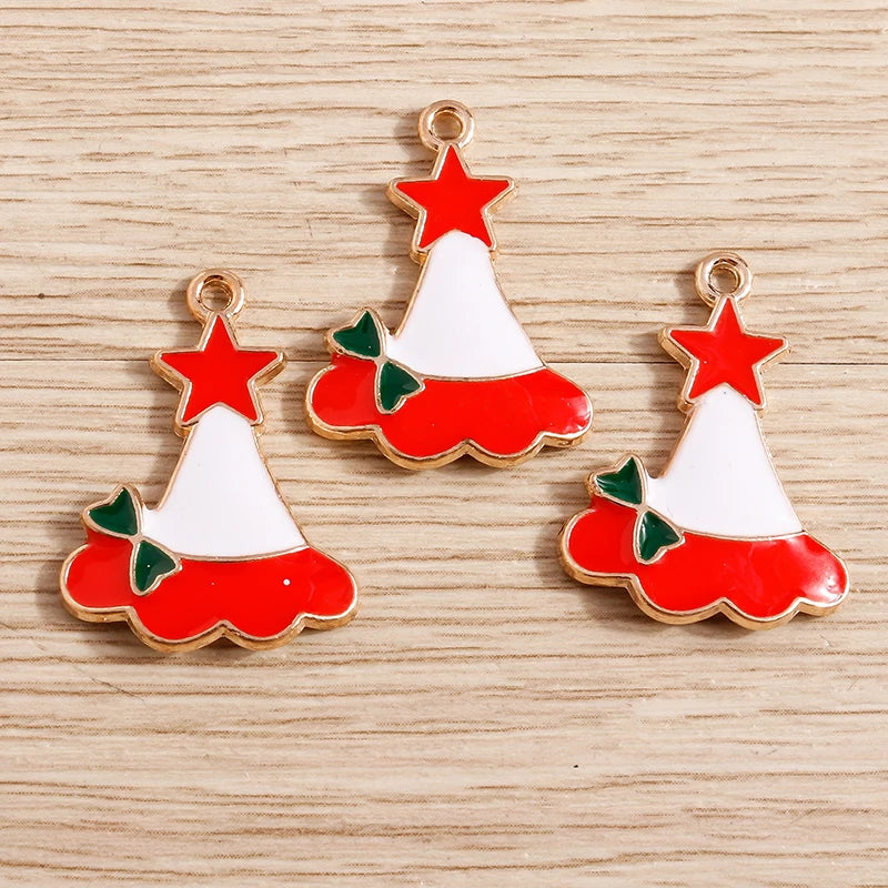 Christmas Enamel Charms – 10PCS Deer, Santa, Tree & Bell Pendants for DIY Jewelry