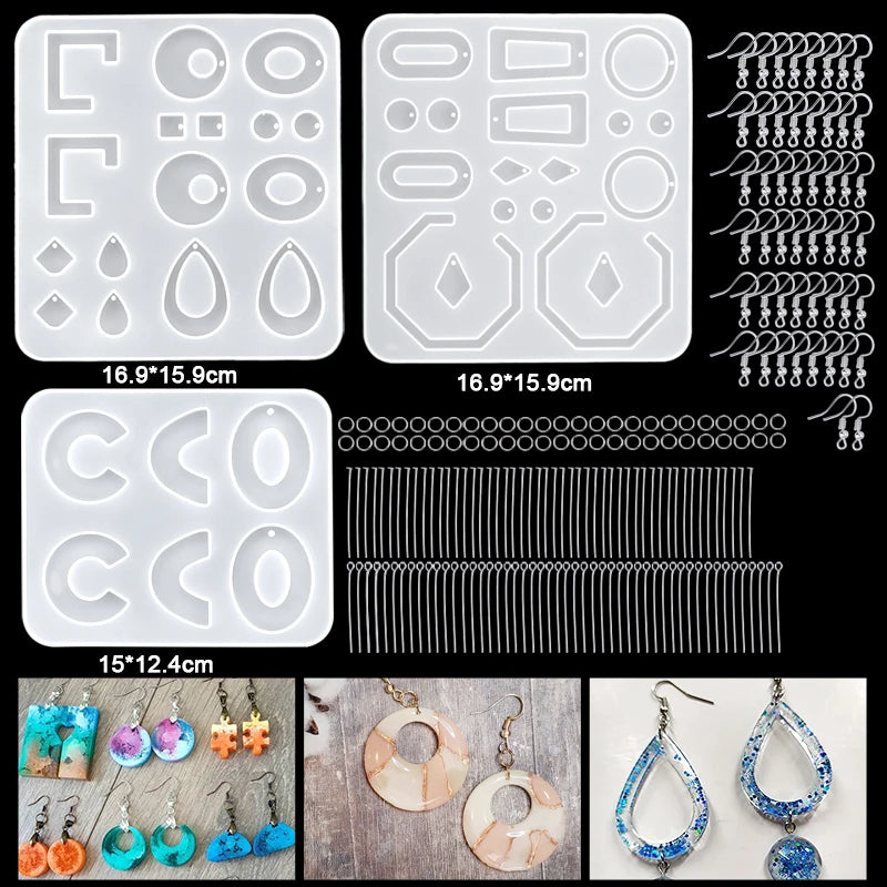 16-Style Epoxy Resin Mold Kit – Silicone Jewelry Casting Set for DIY Earrings