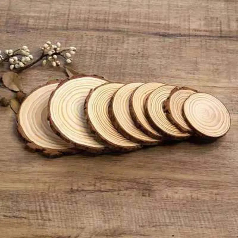 Natural Pine Wood Slices with Bark – 3–16CM Unfinished Round Log Discs (1–10pcs)