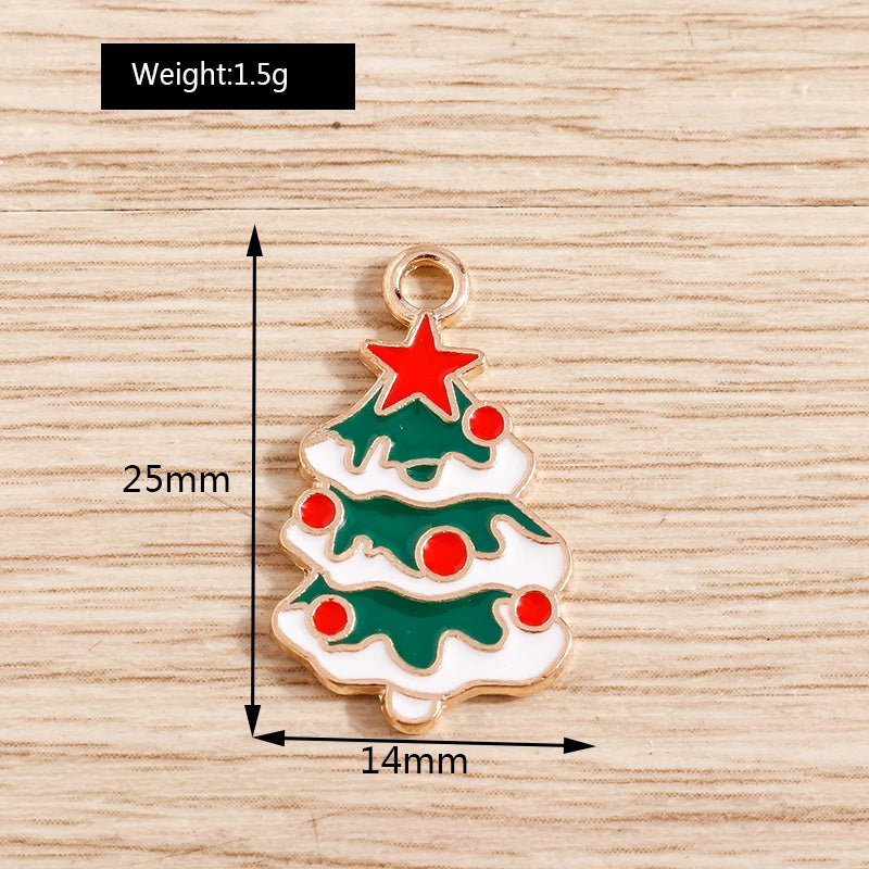 Christmas Enamel Charms – 10PCS Deer, Santa, Tree & Bell Pendants for DIY Jewelry