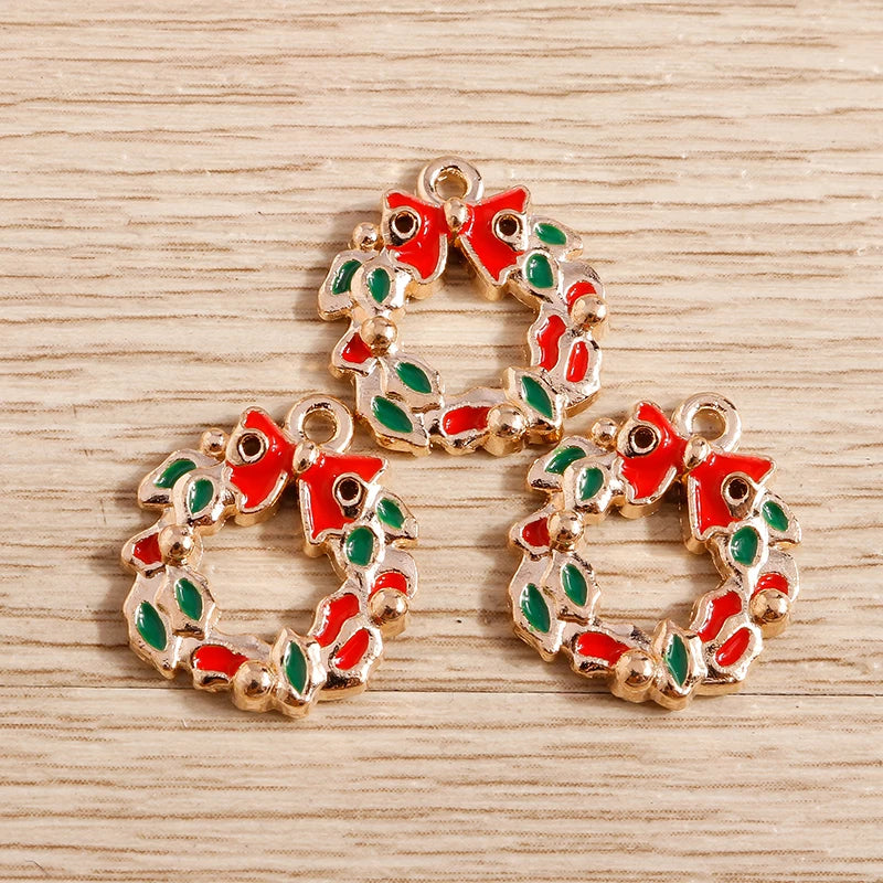 Christmas Enamel Charms – 10PCS Deer, Santa, Tree & Bell Pendants for DIY Jewelry