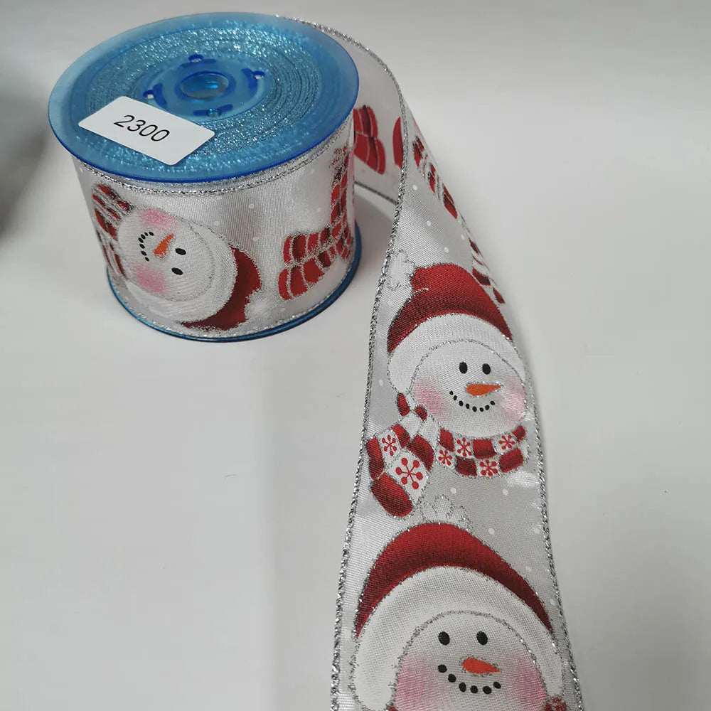 63mm x 25yd Christmas Snowman Satin Ribbon – Wired Edge
