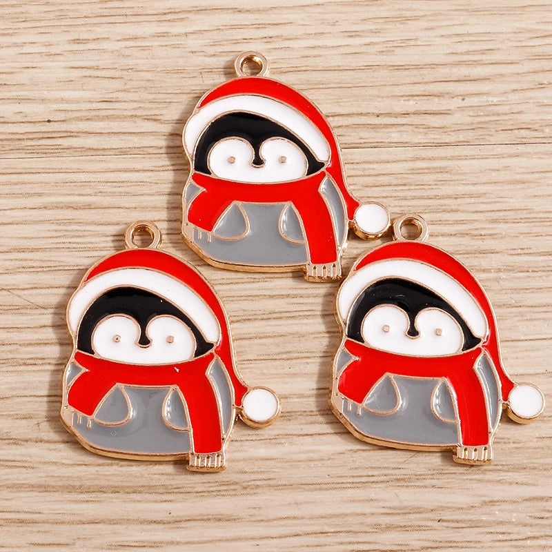 Christmas Enamel Charms – 10PCS Deer, Santa, Tree & Bell Pendants for DIY Jewelry