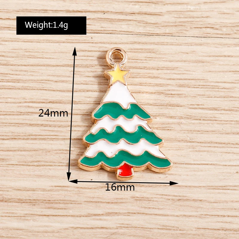 Christmas Enamel Charms – 10PCS Deer, Santa, Tree & Bell Pendants for DIY Jewelry