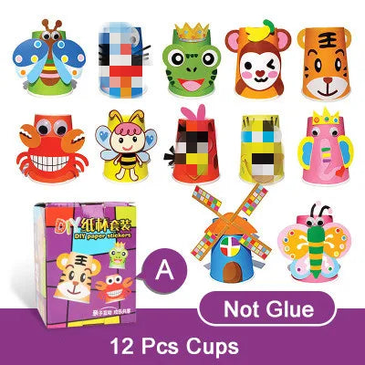 12PCS Kids 3D DIY Paper Cup Craft Kit – Educational Art Set
