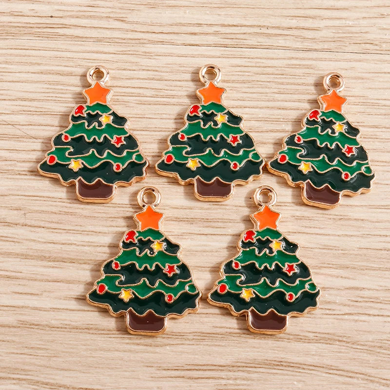 Christmas Enamel Charms – 10PCS Deer, Santa, Tree & Bell Pendants for DIY Jewelry