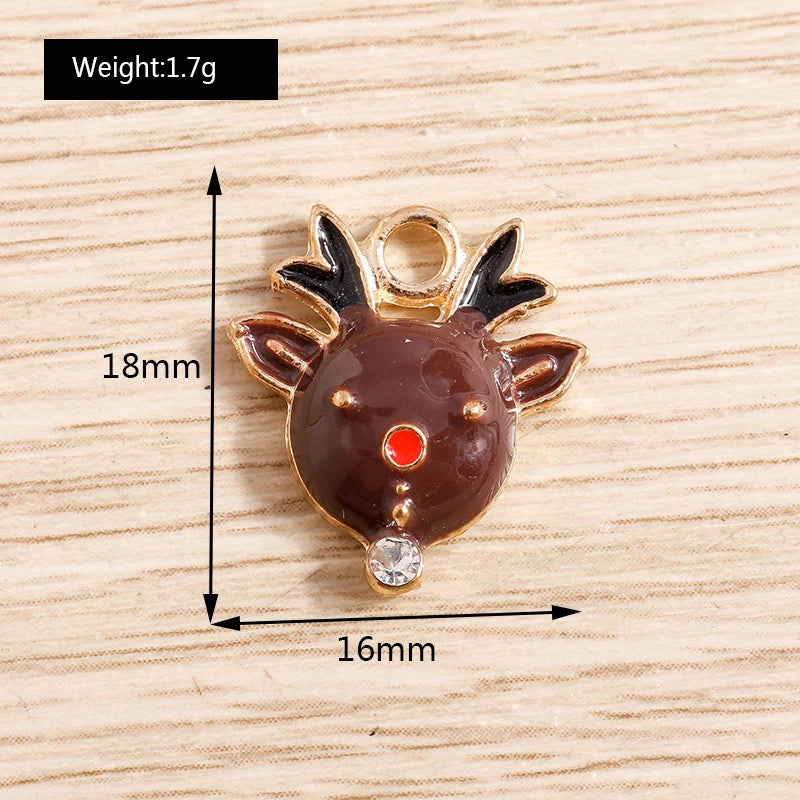 Christmas Enamel Charms – 10PCS Deer, Santa, Tree & Bell Pendants for DIY Jewelry