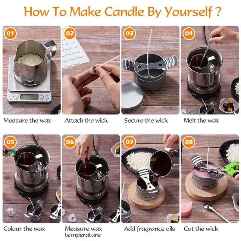 Handmade Candle Making Kit – Pouring Pot, Wicks, Fixator & Accessories for DIY Candles