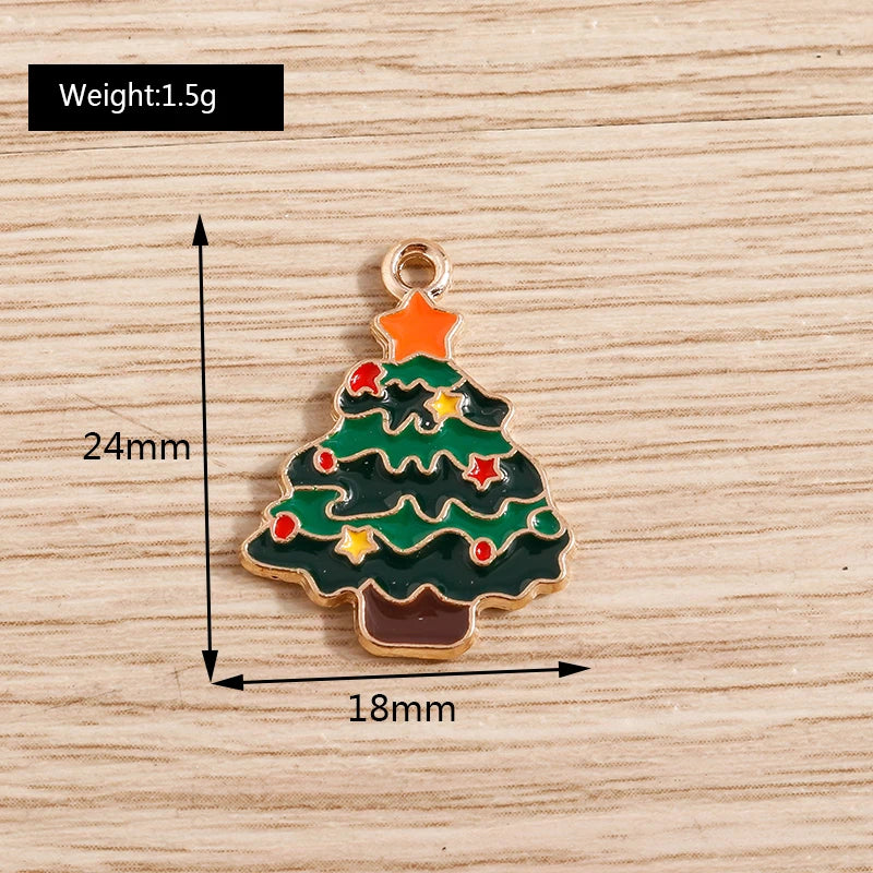 Christmas Enamel Charms – 10PCS Deer, Santa, Tree & Bell Pendants for DIY Jewelry