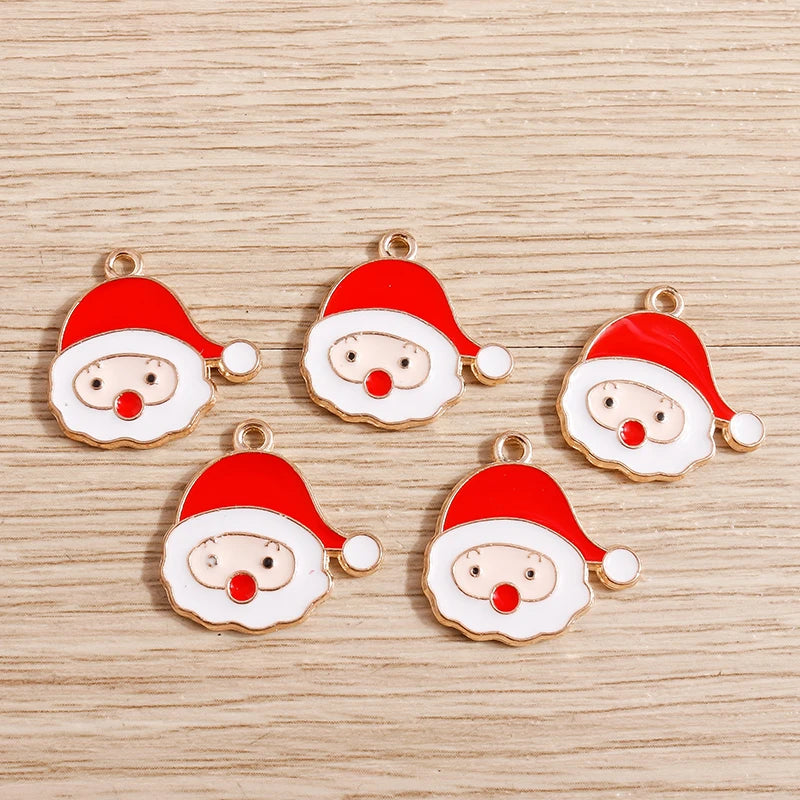 Christmas Enamel Charms – 10PCS Deer, Santa, Tree & Bell Pendants for DIY Jewelry