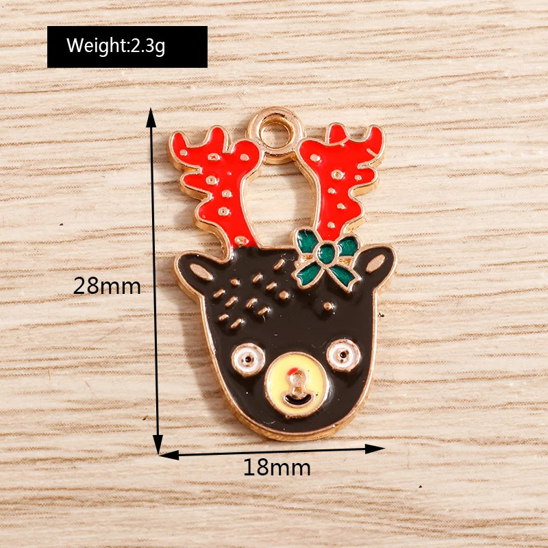 Christmas Enamel Charms – 10PCS Deer, Santa, Tree & Bell Pendants for DIY Jewelry