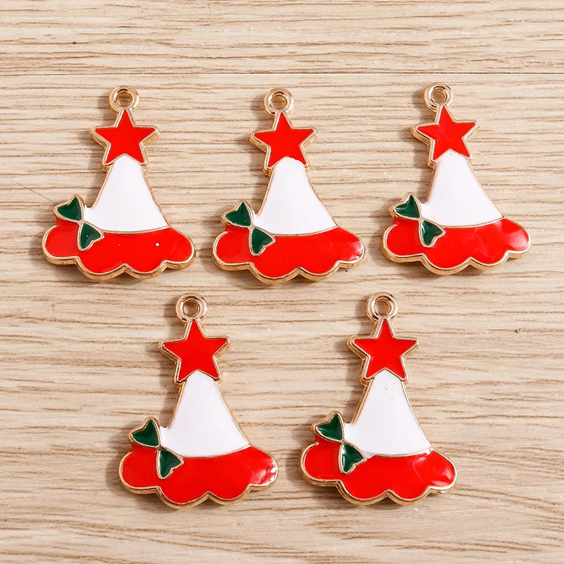 Christmas Enamel Charms – 10PCS Deer, Santa, Tree & Bell Pendants for DIY Jewelry