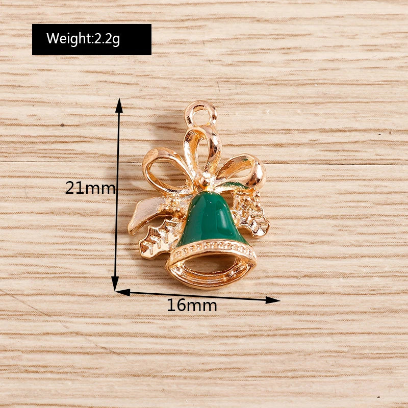 Christmas Enamel Charms – 10PCS Deer, Santa, Tree & Bell Pendants for DIY Jewelry