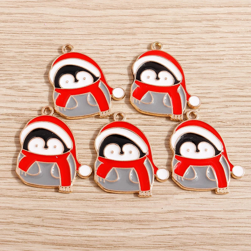 Christmas Enamel Charms – 10PCS Deer, Santa, Tree & Bell Pendants for DIY Jewelry