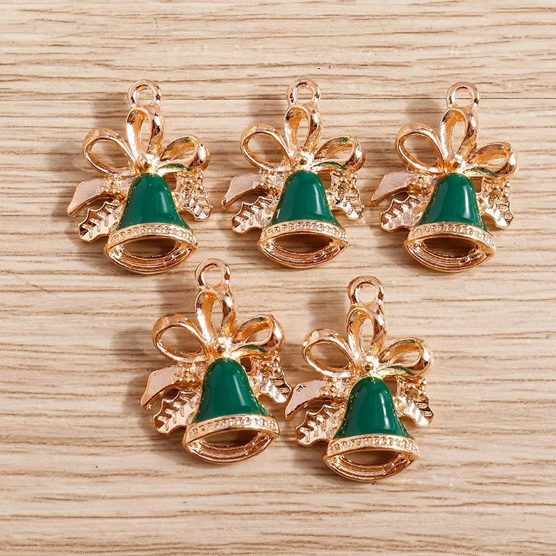 Christmas Enamel Charms – 10PCS Deer, Santa, Tree & Bell Pendants for DIY Jewelry