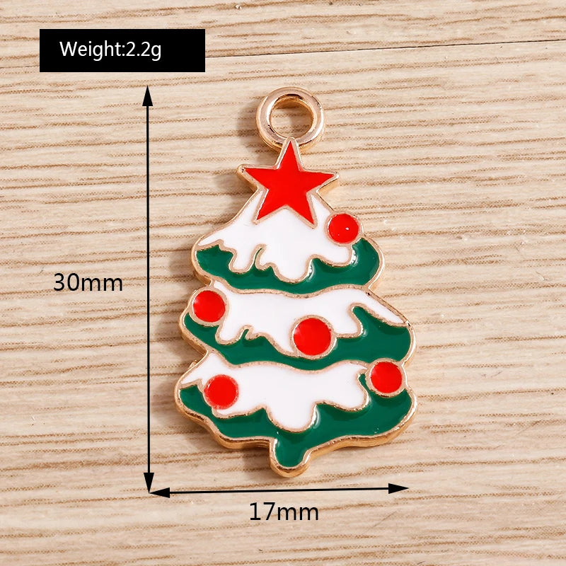 Christmas Enamel Charms – 10PCS Deer, Santa, Tree & Bell Pendants for DIY Jewelry