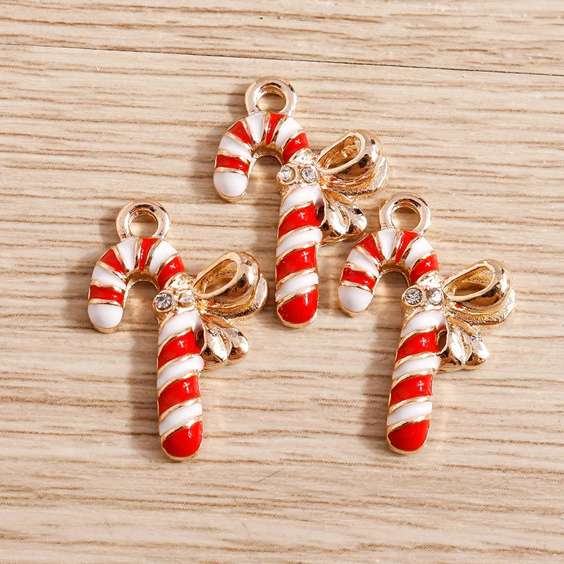Christmas Enamel Charms – 10PCS Deer, Santa, Tree & Bell Pendants for DIY Jewelry