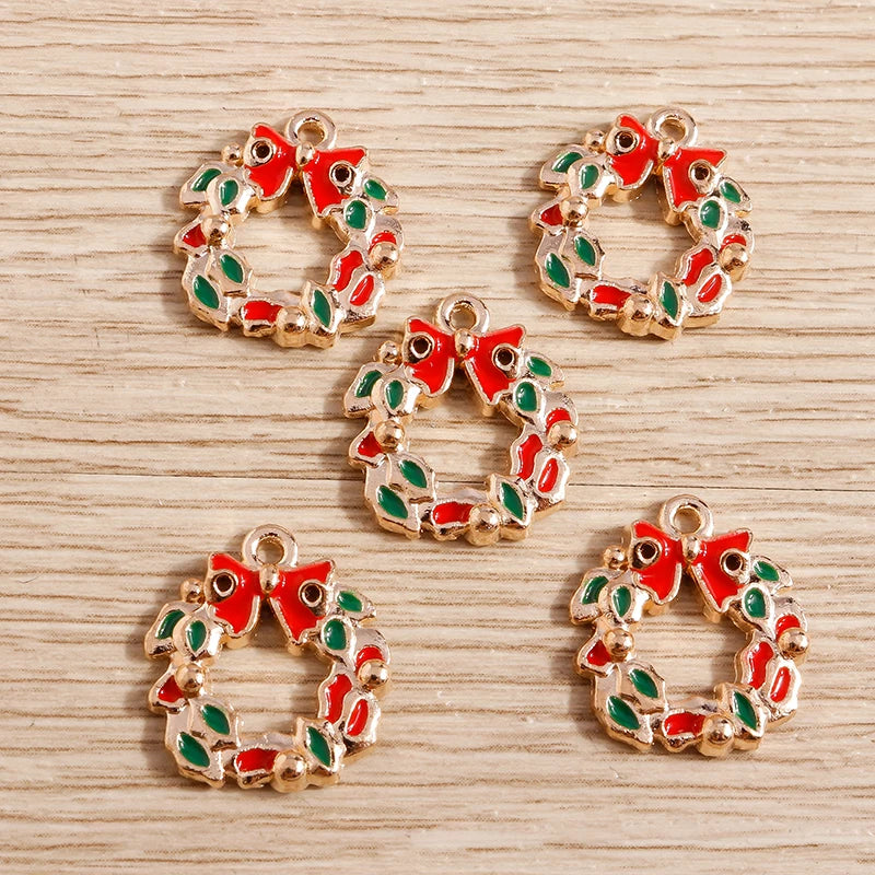 Christmas Enamel Charms – 10PCS Deer, Santa, Tree & Bell Pendants for DIY Jewelry