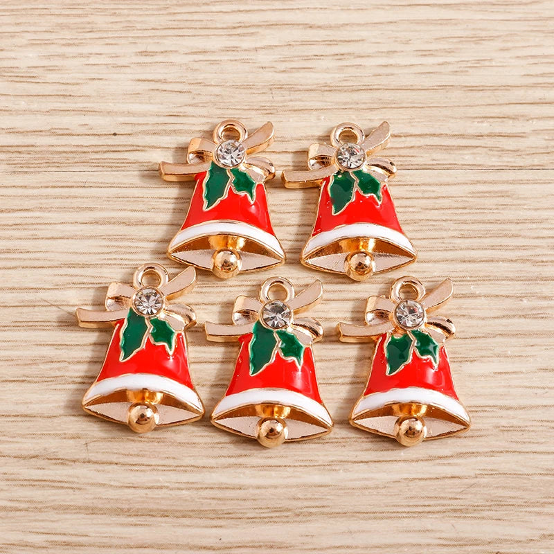 Christmas Enamel Charms – 10PCS Deer, Santa, Tree & Bell Pendants for DIY Jewelry