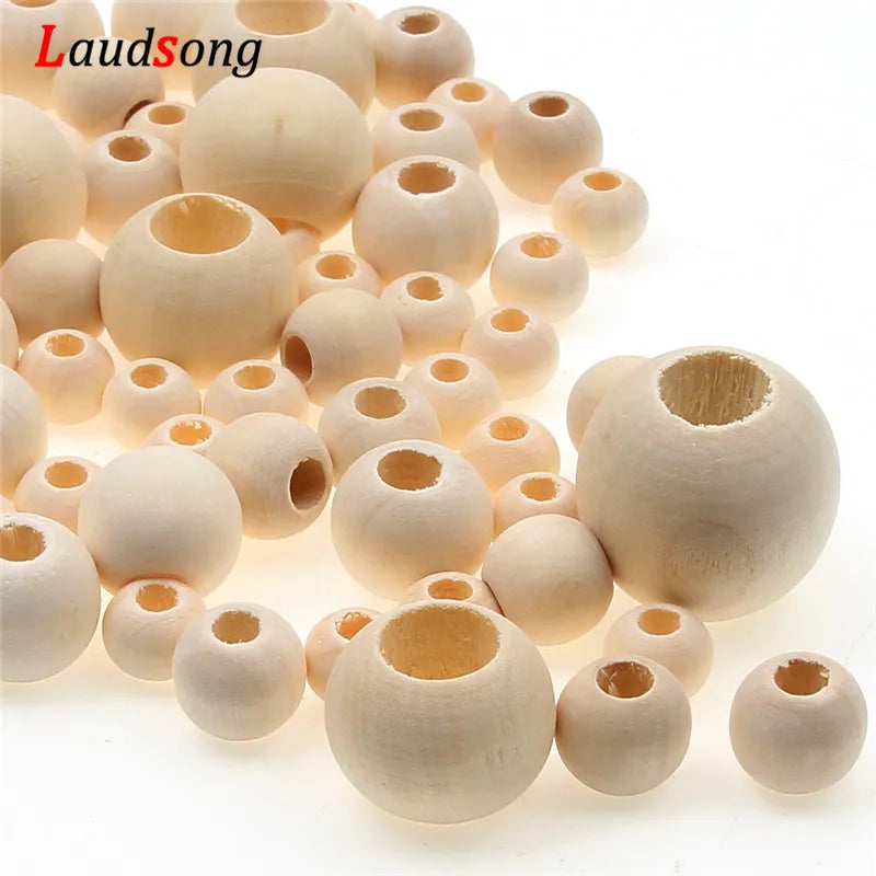 10–40mm Natural Wooden Beads with Large Holes – Round Spacer Beads for Jewelry Making
