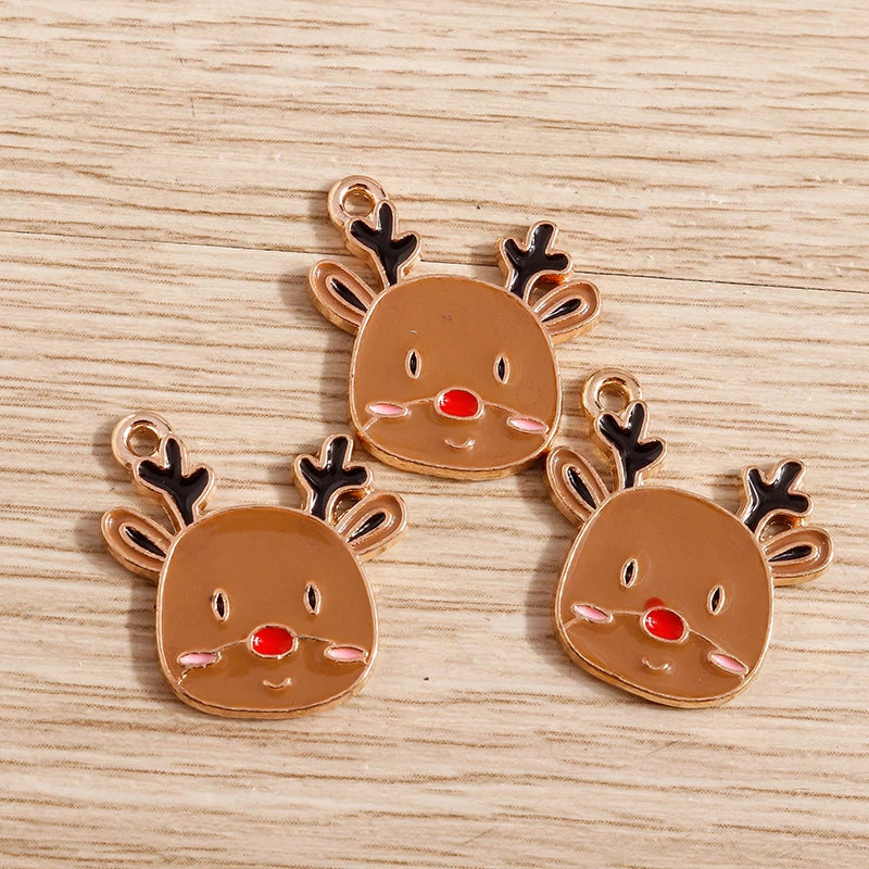 Christmas Enamel Charms – 10PCS Deer, Santa, Tree & Bell Pendants for DIY Jewelry