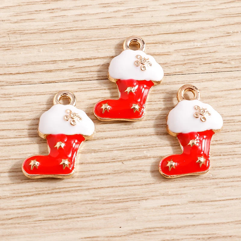 Christmas Enamel Charms – 10PCS Deer, Santa, Tree & Bell Pendants for DIY Jewelry