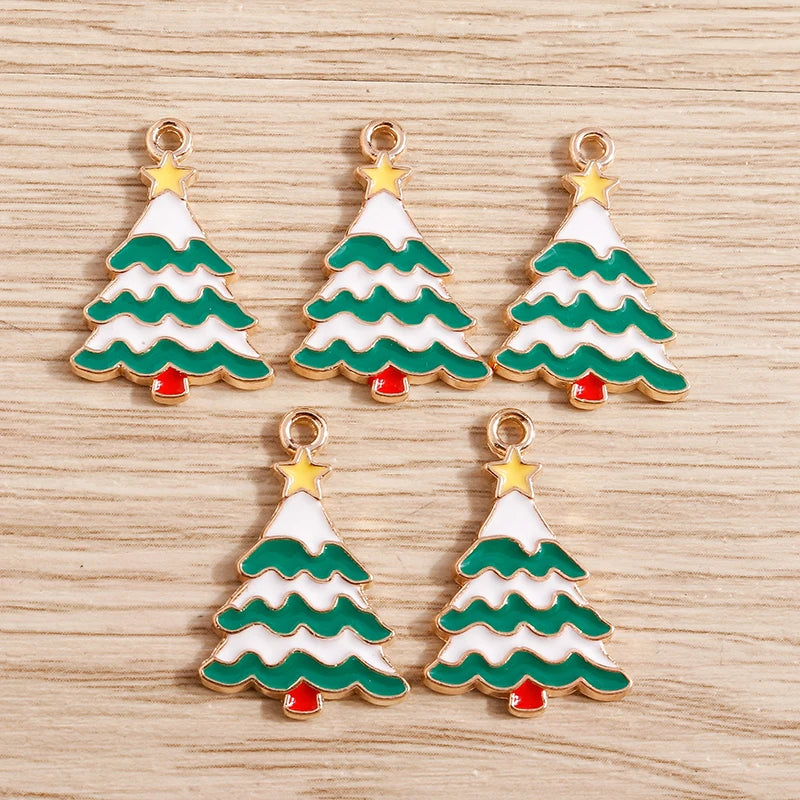 Christmas Enamel Charms – 10PCS Deer, Santa, Tree & Bell Pendants for DIY Jewelry