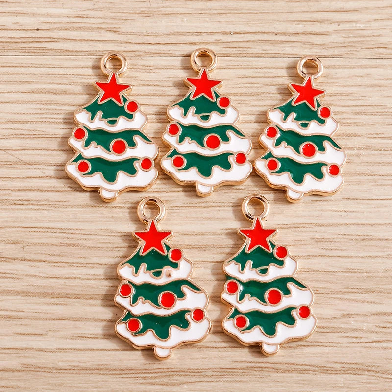 Christmas Enamel Charms – 10PCS Deer, Santa, Tree & Bell Pendants for DIY Jewelry