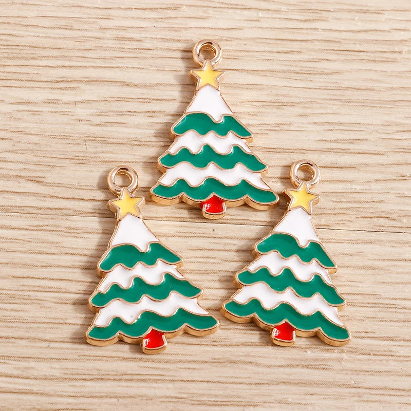 Christmas Enamel Charms – 10PCS Deer, Santa, Tree & Bell Pendants for DIY Jewelry
