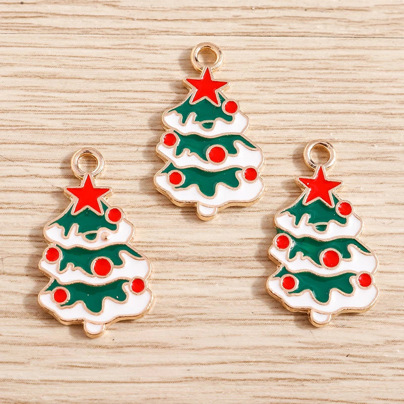 Christmas Enamel Charms – 10PCS Deer, Santa, Tree & Bell Pendants for DIY Jewelry