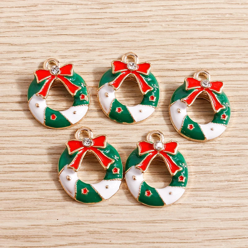 Christmas Enamel Charms – 10PCS Deer, Santa, Tree & Bell Pendants for DIY Jewelry