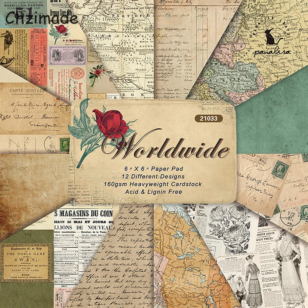 Vintage Flower Paper Pad – 12 Sheets 6x6" Scrapbooking & Card Making Set