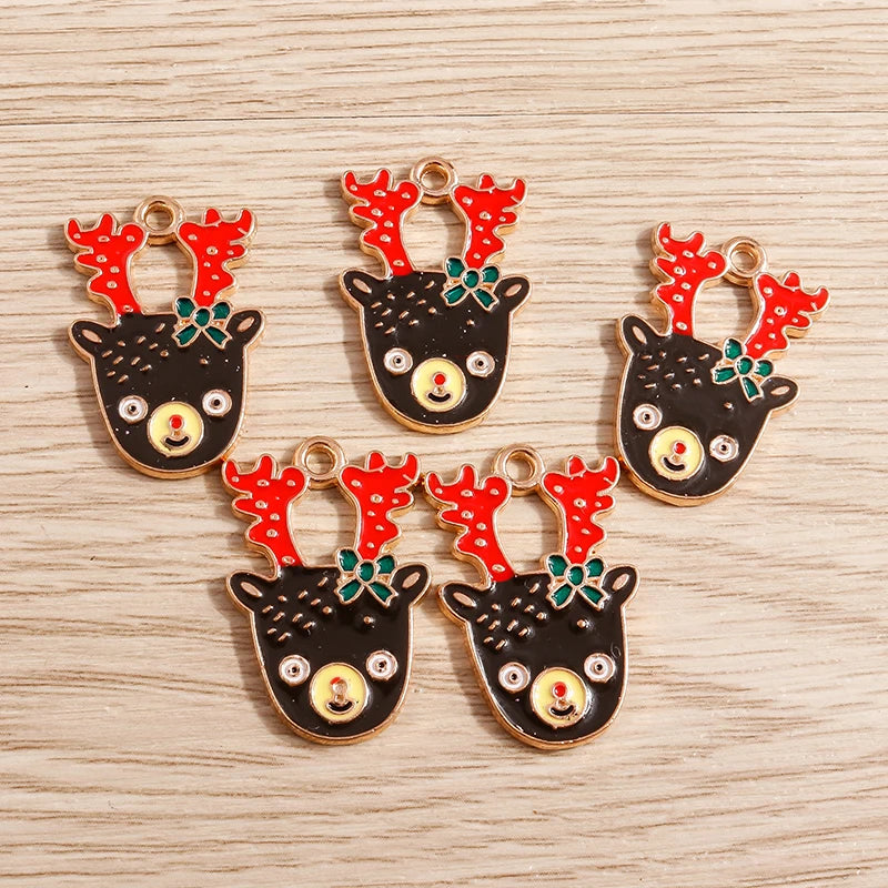 Christmas Enamel Charms – 10PCS Deer, Santa, Tree & Bell Pendants for DIY Jewelry