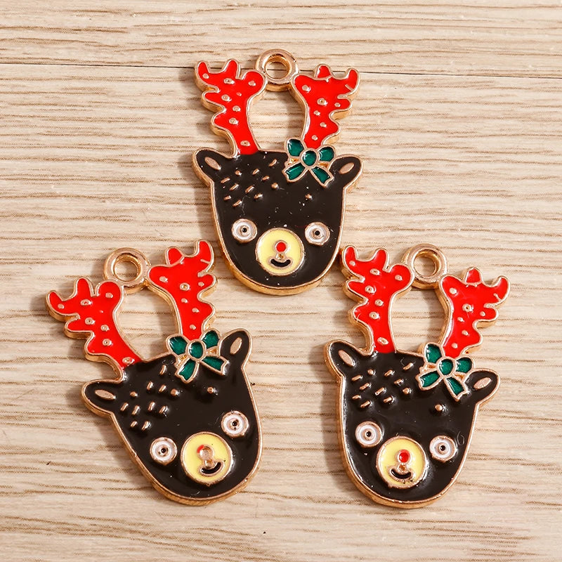 Christmas Enamel Charms – 10PCS Deer, Santa, Tree & Bell Pendants for DIY Jewelry