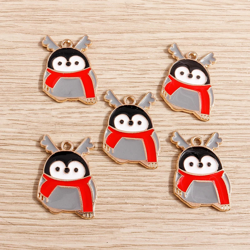 Christmas Enamel Charms – 10PCS Deer, Santa, Tree & Bell Pendants for DIY Jewelry
