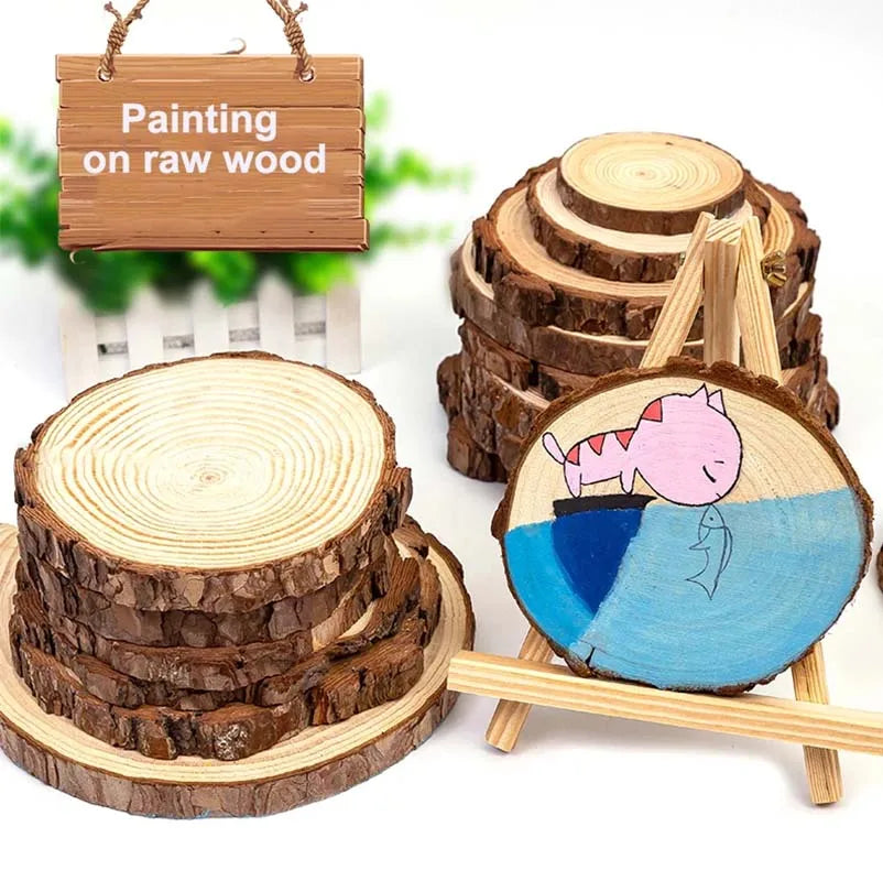 Natural Pine Wood Slices with Bark – 3–16CM Unfinished Round Log Discs (1–10pcs)
