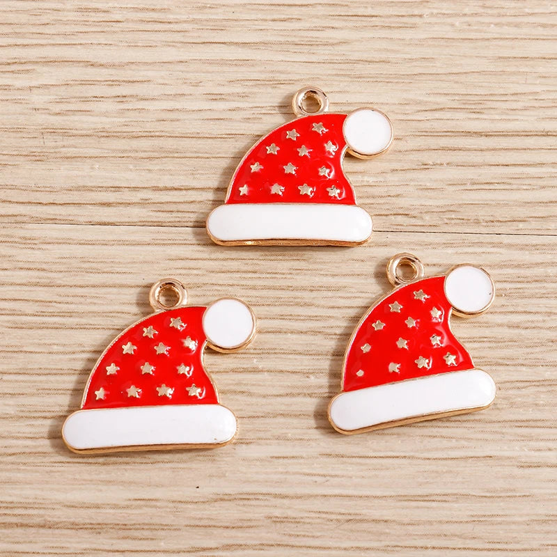 Christmas Enamel Charms – 10PCS Deer, Santa, Tree & Bell Pendants for DIY Jewelry
