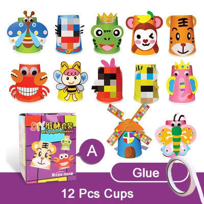 12PCS Kids 3D DIY Paper Cup Craft Kit – Educational Art Set