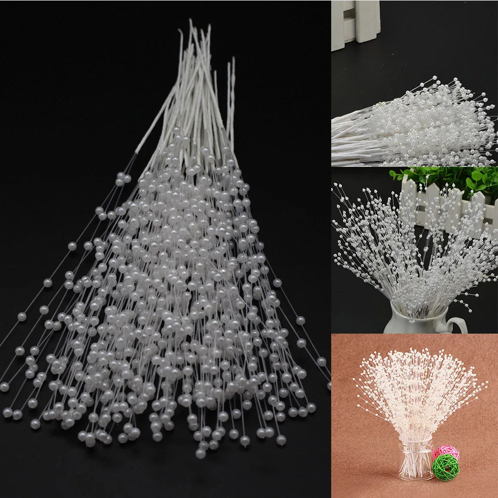 Pearl Bead Sticks – 10PCS Handmade Flower Stems for Bridal Bouquets & Wedding Décor