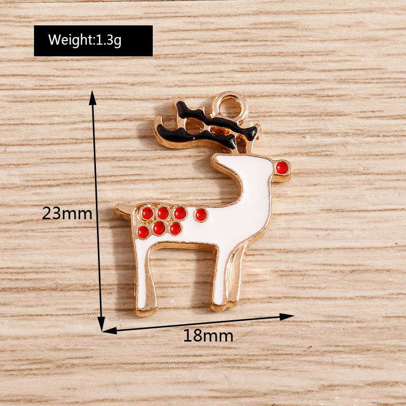 Christmas Enamel Charms – 10PCS Deer, Santa, Tree & Bell Pendants for DIY Jewelry
