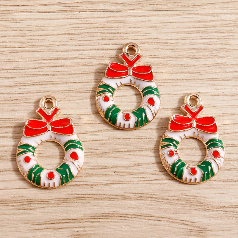Christmas Enamel Charms – 10PCS Deer, Santa, Tree & Bell Pendants for DIY Jewelry