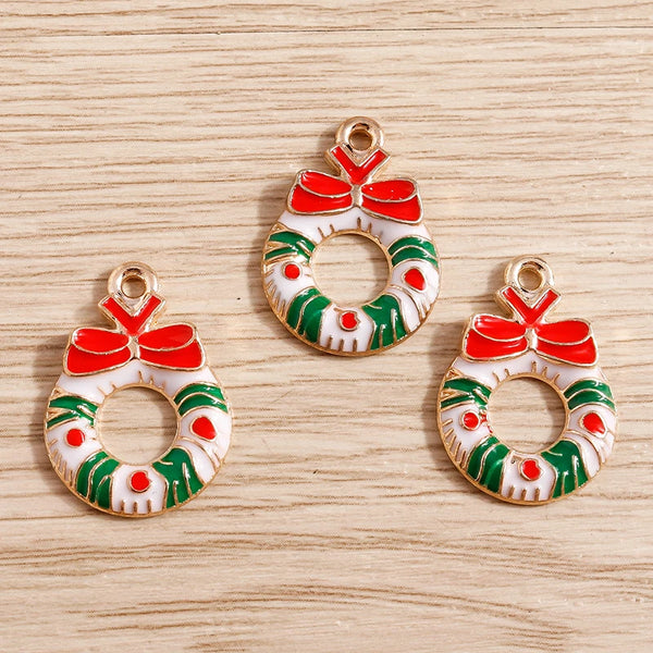Christmas Enamel Charms – 10PCS Deer, Santa, Tree & Bell Pendants for DIY Jewelry