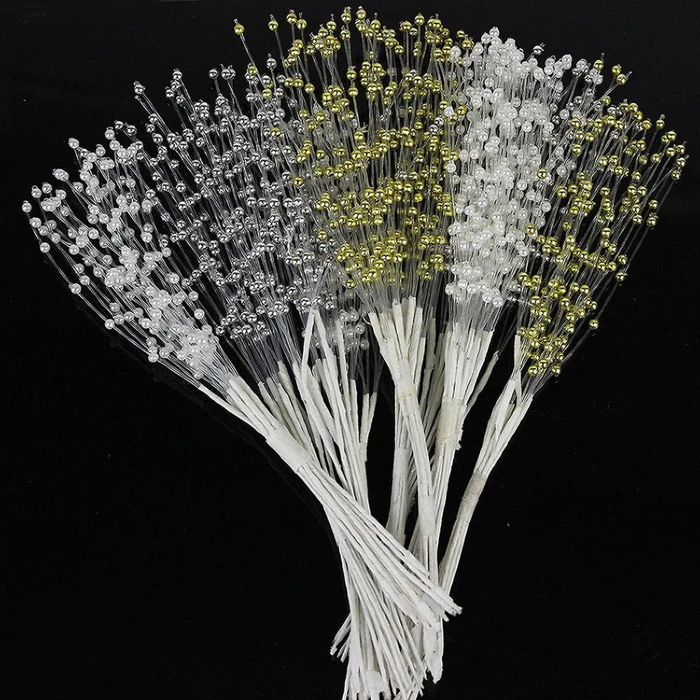 Pearl Bead Sticks – 10PCS Handmade Flower Stems for Bridal Bouquets & Wedding Décor