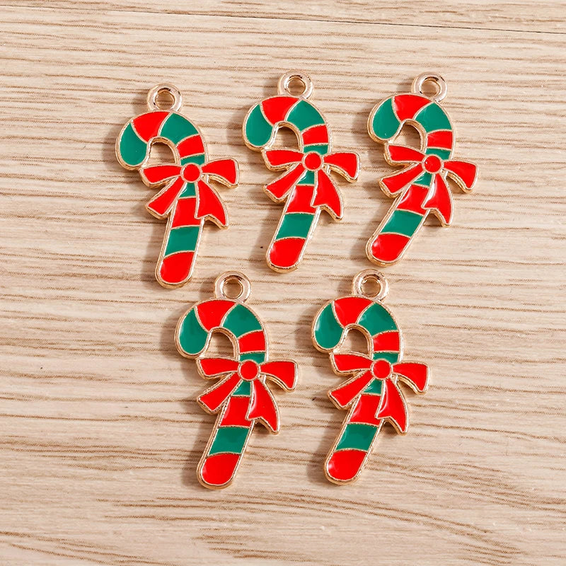 Christmas Enamel Charms – 10PCS Deer, Santa, Tree & Bell Pendants for DIY Jewelry