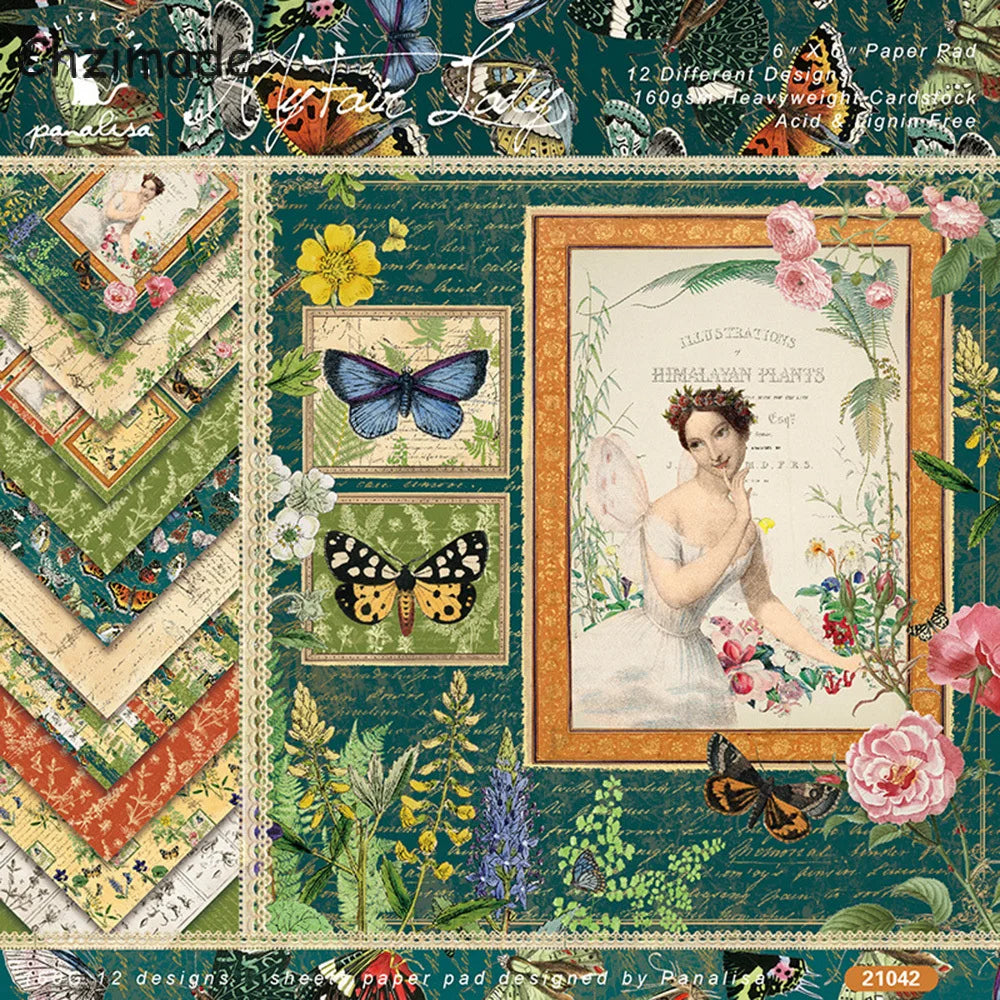 Vintage Flower Paper Pad – 12 Sheets 6x6" Scrapbooking & Card Making Set