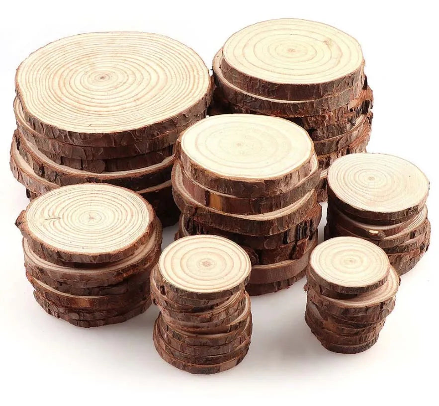 Natural Pine Wood Slices with Bark – 3–16CM Unfinished Round Log Discs (1–10pcs)