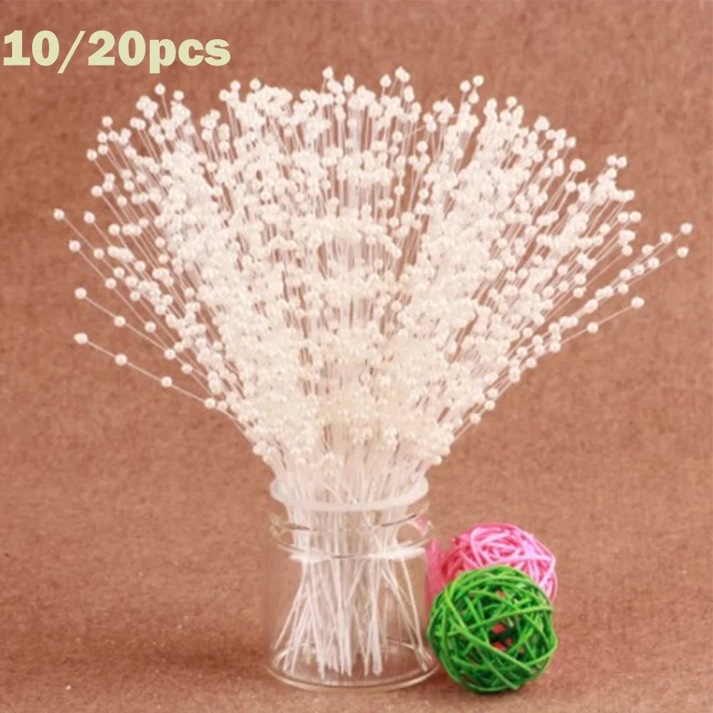 Pearl Bead Sticks – 10PCS Handmade Flower Stems for Bridal Bouquets & Wedding Décor